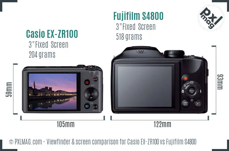Casio EX-ZR100 vs Fujifilm S4800 Screen and Viewfinder comparison
