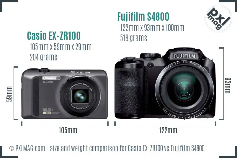 Casio EX-ZR100 vs Fujifilm S4800 size comparison