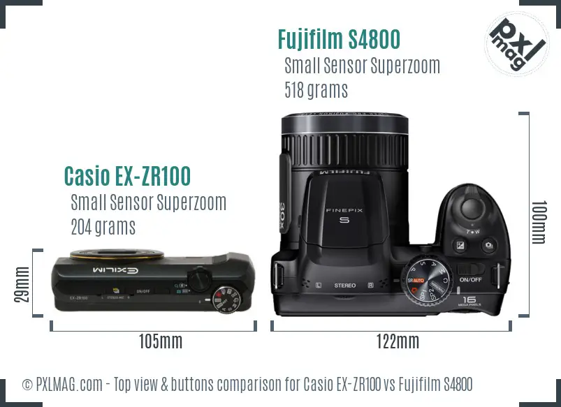 Casio EX-ZR100 vs Fujifilm S4800 top view buttons comparison