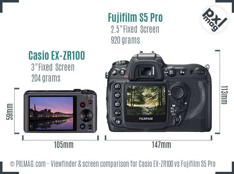 Casio EX-ZR100 vs Fujifilm S5 Pro Screen and Viewfinder comparison