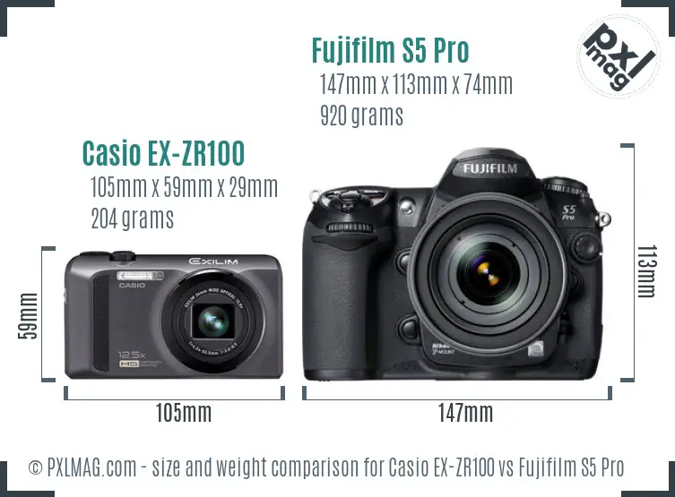 Casio EX-ZR100 vs Fujifilm S5 Pro size comparison