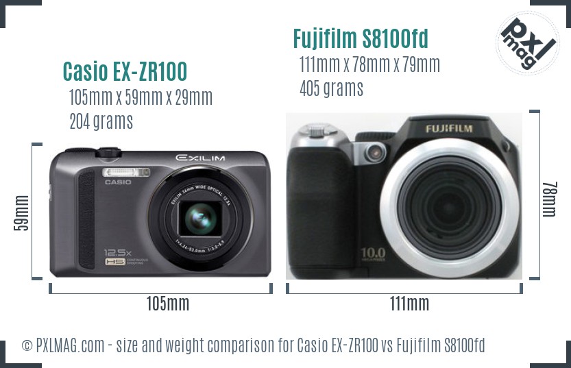 Casio EX-ZR100 vs Fujifilm S8100fd size comparison Casio EX-ZR100 vs Fujifilm S8100fd size comparison