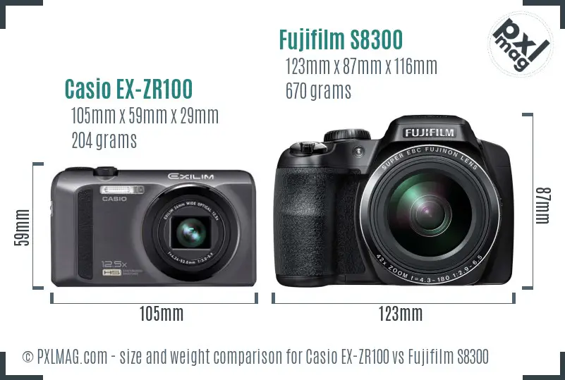 Casio EX-ZR100 vs Fujifilm S8300 size comparison