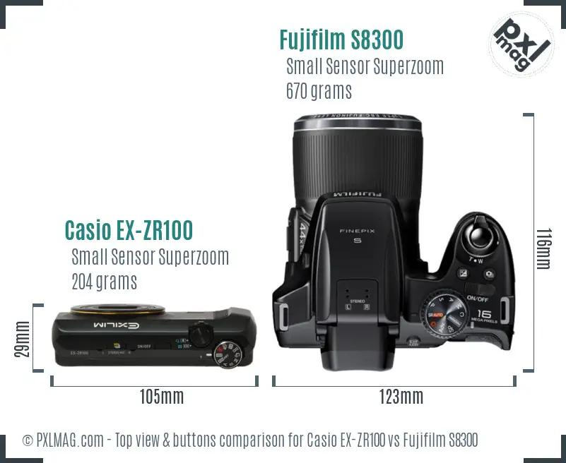 Casio EX-ZR100 vs Fujifilm S8300 top view buttons comparison