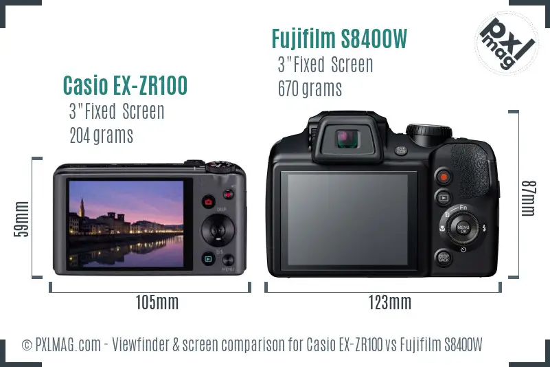 Casio EX-ZR100 vs Fujifilm S8400W Screen and Viewfinder comparison