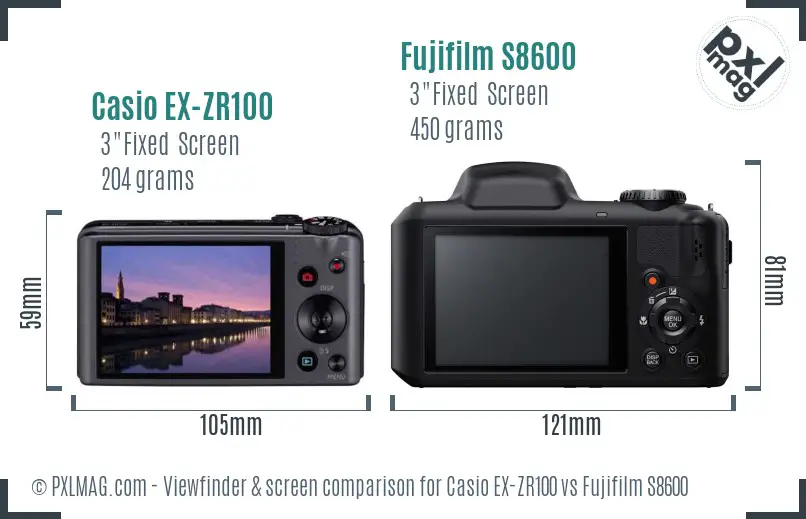 Casio EX-ZR100 vs Fujifilm S8600 Screen and Viewfinder comparison