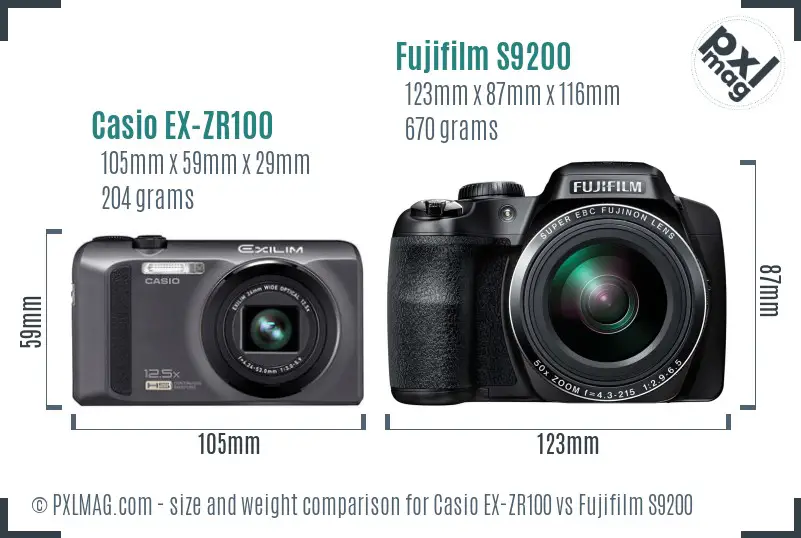 Casio EX-ZR100 vs Fujifilm S9200 size comparison