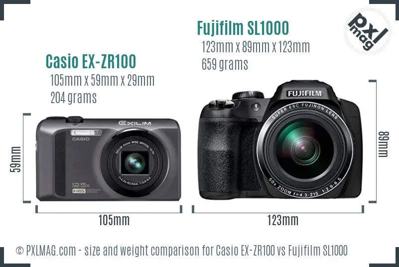 Casio EX-ZR100 vs Fujifilm SL1000 size comparison