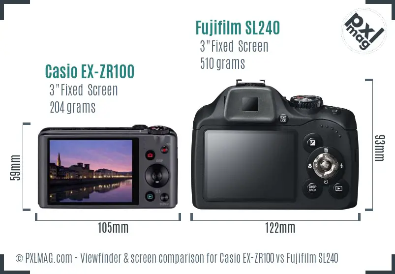 Casio EX-ZR100 vs Fujifilm SL240 Screen and Viewfinder comparison