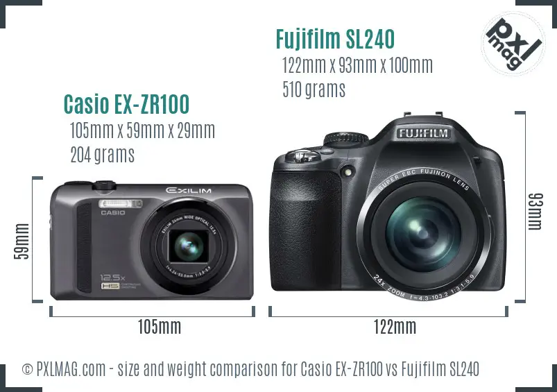 Casio EX-ZR100 vs Fujifilm SL240 size comparison