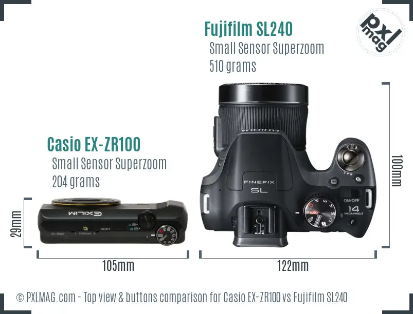 Casio EX-ZR100 vs Fujifilm SL240 top view buttons comparison
