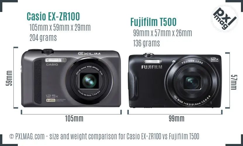Casio EX-ZR100 vs Fujifilm T500 size comparison Casio EX-ZR100 vs Fujifilm T500 size comparison