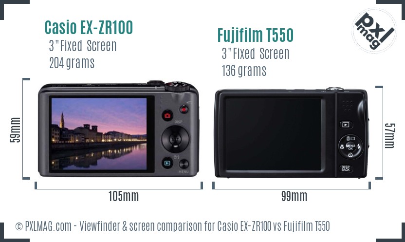 Casio EX-ZR100 vs Fujifilm T550 Screen and Viewfinder comparison