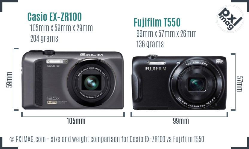 Casio EX-ZR100 vs Fujifilm T550 size comparison Casio EX-ZR100 vs Fujifilm T550 size comparison