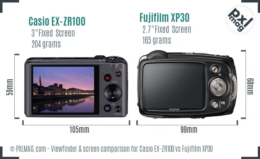 Casio EX-ZR100 vs Fujifilm XP30 Screen and Viewfinder comparison