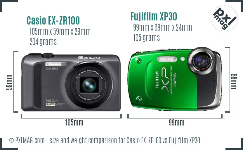 Casio EX-ZR100 vs Fujifilm XP30 size comparison