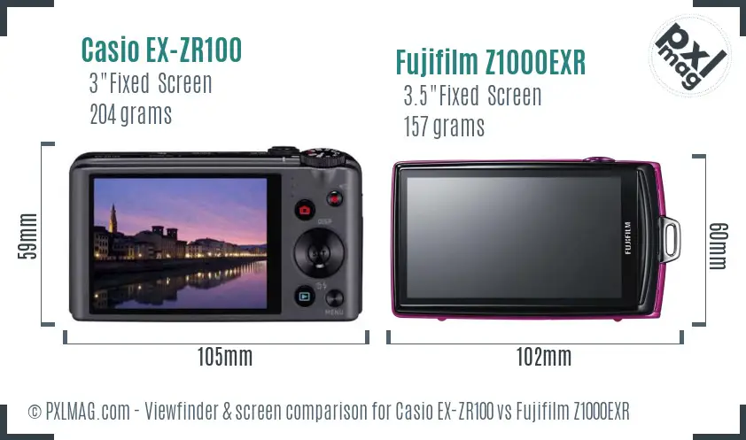 Casio EX-ZR100 vs Fujifilm Z1000EXR Screen and Viewfinder comparison