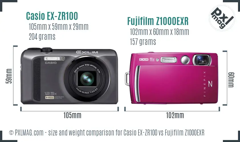 Casio EX-ZR100 vs Fujifilm Z1000EXR size comparison