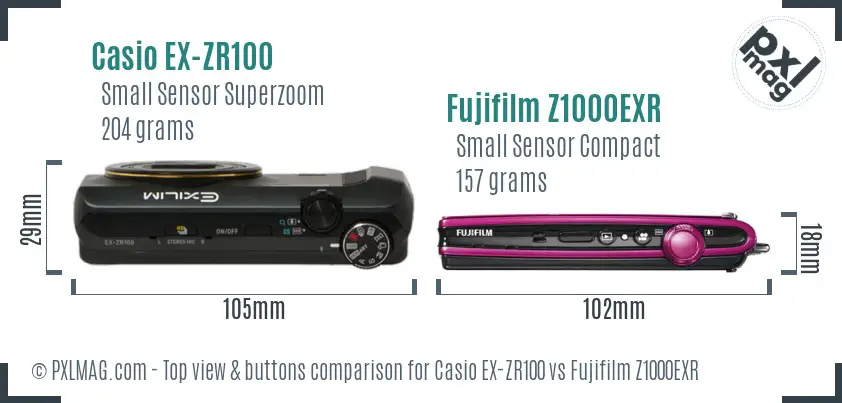 Casio EX-ZR100 vs Fujifilm Z1000EXR top view buttons comparison
