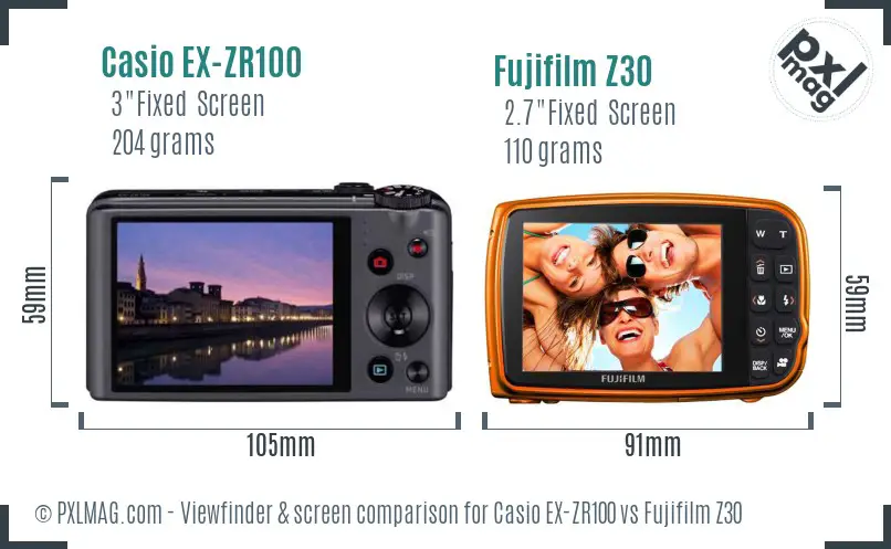Casio EX-ZR100 vs Fujifilm Z30 Screen and Viewfinder comparison