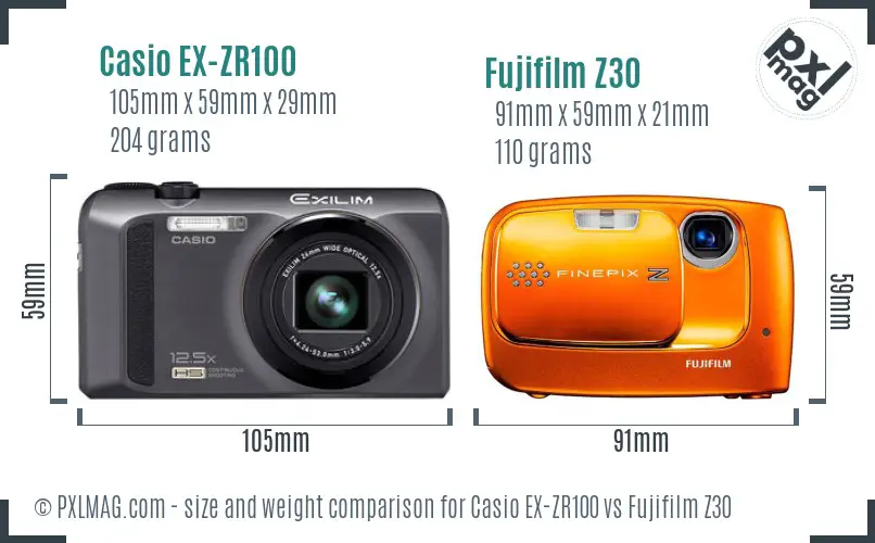 Casio EX-ZR100 vs Fujifilm Z30 size comparison