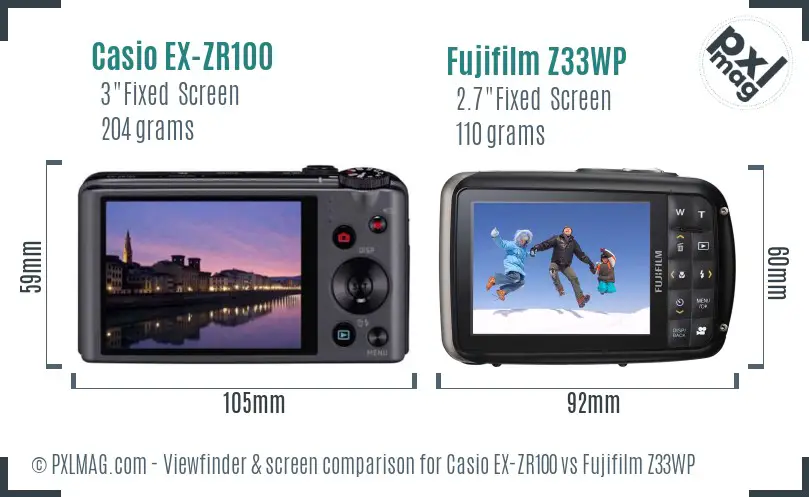 Casio EX-ZR100 vs Fujifilm Z33WP Screen and Viewfinder comparison