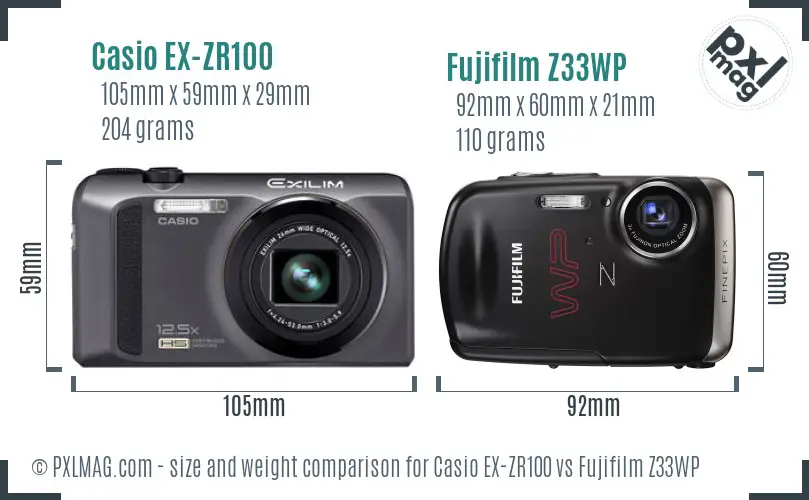 Casio EX-ZR100 vs Fujifilm Z33WP size comparison