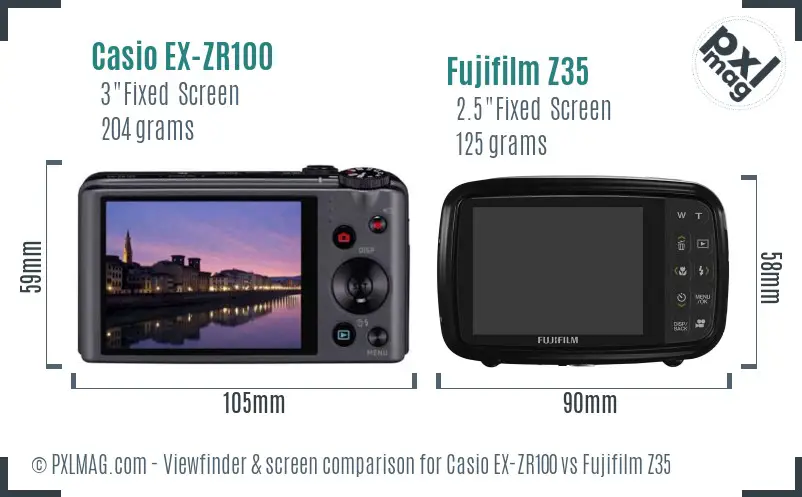 Casio EX-ZR100 vs Fujifilm Z35 Screen and Viewfinder comparison