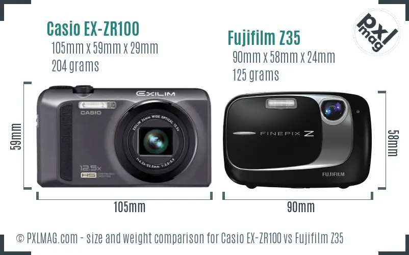 Casio EX-ZR100 vs Fujifilm Z35 size comparison