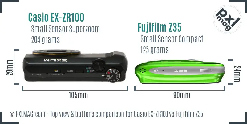 Casio EX-ZR100 vs Fujifilm Z35 top view buttons comparison