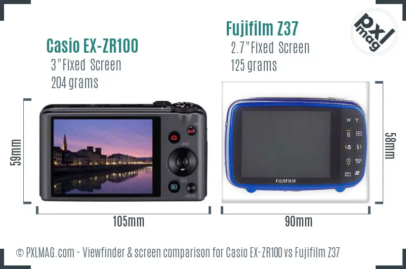 Casio EX-ZR100 vs Fujifilm Z37 Screen and Viewfinder comparison