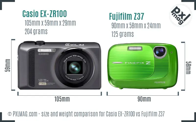 Casio EX-ZR100 vs Fujifilm Z37 size comparison