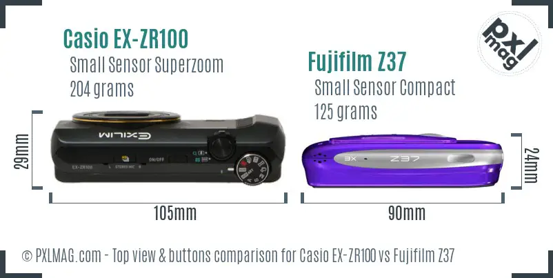 Casio EX-ZR100 vs Fujifilm Z37 top view buttons comparison