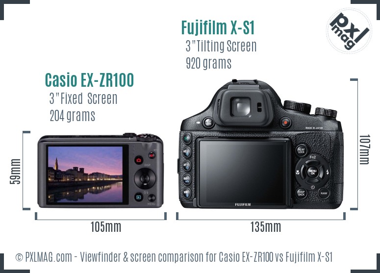 Casio EX-ZR100 vs Fujifilm X-S1 Screen and Viewfinder comparison