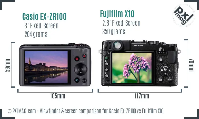 Casio EX-ZR100 vs Fujifilm X10 Screen and Viewfinder comparison