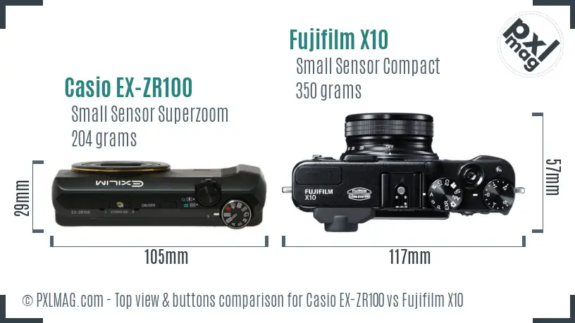 Casio EX-ZR100 vs Fujifilm X10 top view buttons comparison