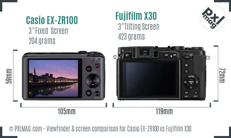 Casio EX-ZR100 vs Fujifilm X30 Screen and Viewfinder comparison