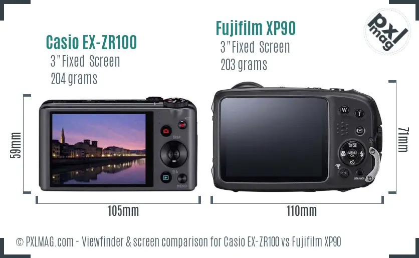 Casio EX-ZR100 vs Fujifilm XP90 Screen and Viewfinder comparison