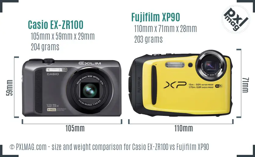 Casio EX-ZR100 vs Fujifilm XP90 size comparison