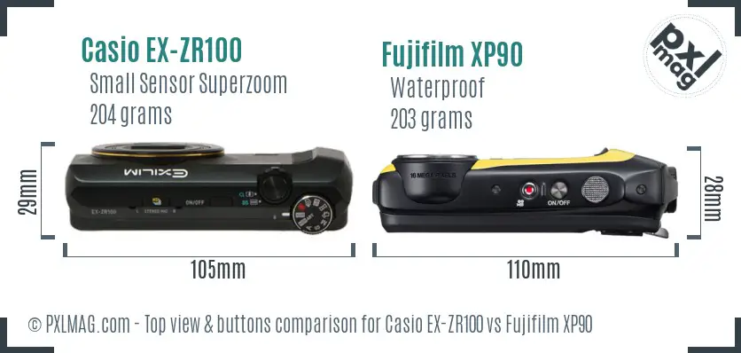 Casio EX-ZR100 vs Fujifilm XP90 top view buttons comparison