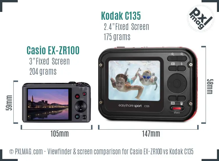 Casio EX-ZR100 vs Kodak C135 Screen and Viewfinder comparison