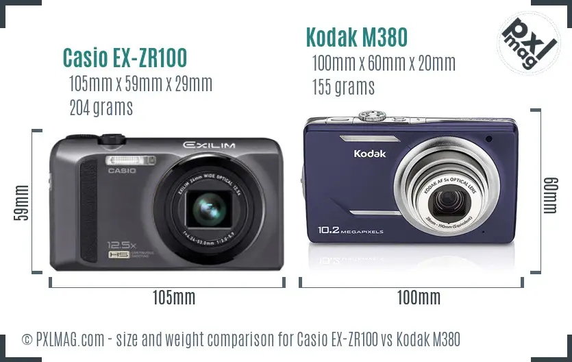 Casio EX-ZR100 vs Kodak M380 size comparison