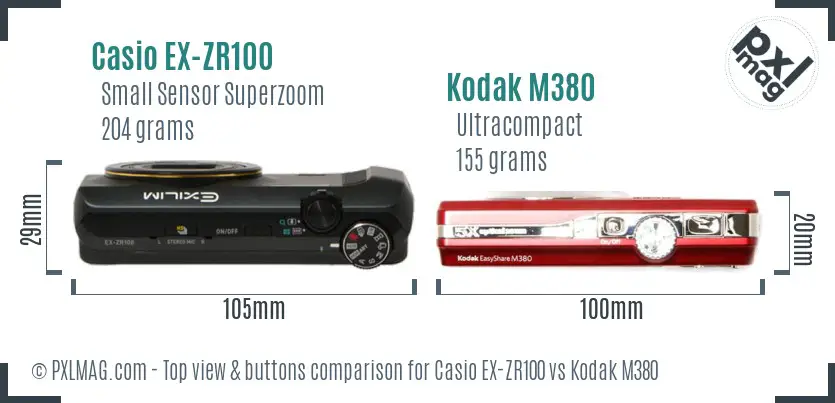 Casio EX-ZR100 vs Kodak M380 top view buttons comparison