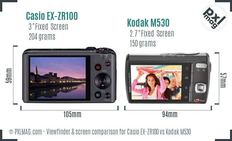 Casio EX-ZR100 vs Kodak M530 Screen and Viewfinder comparison