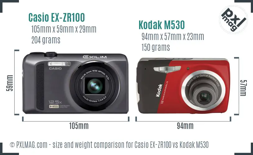 Casio EX-ZR100 vs Kodak M530 size comparison