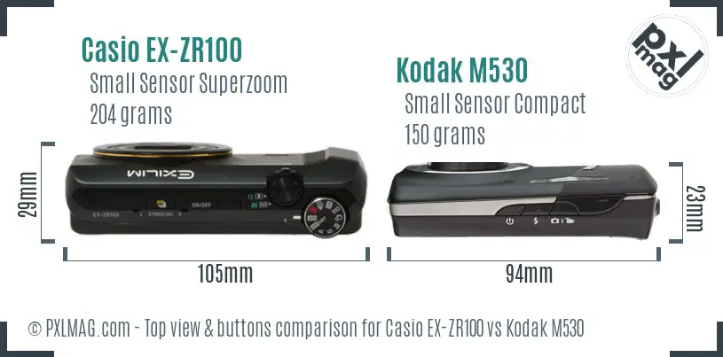 Casio EX-ZR100 vs Kodak M530 top view buttons comparison