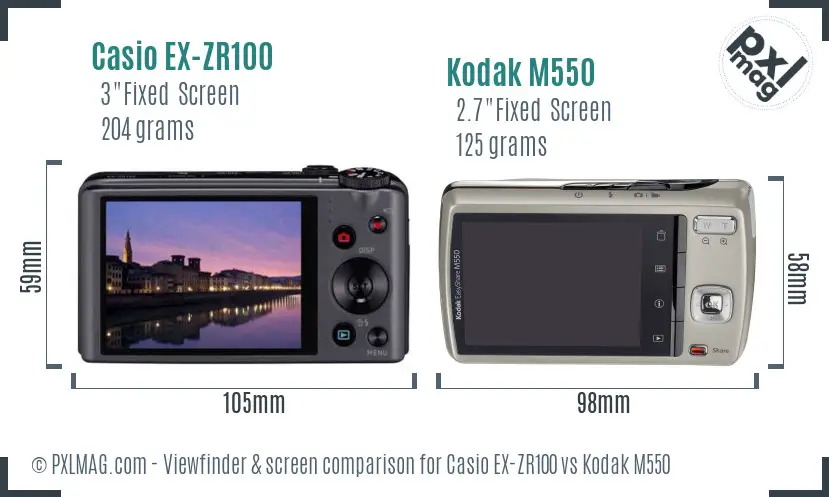Casio EX-ZR100 vs Kodak M550 Screen and Viewfinder comparison