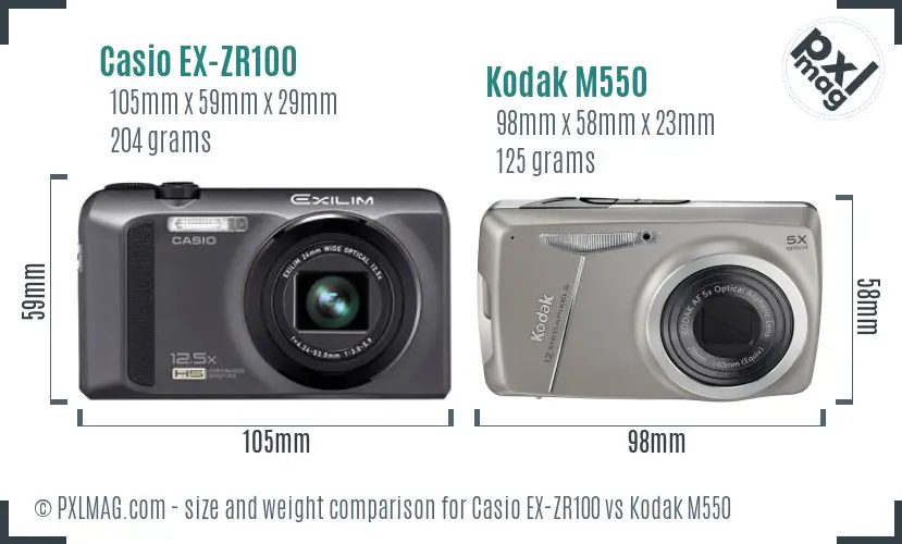 Casio EX-ZR100 vs Kodak M550 size comparison