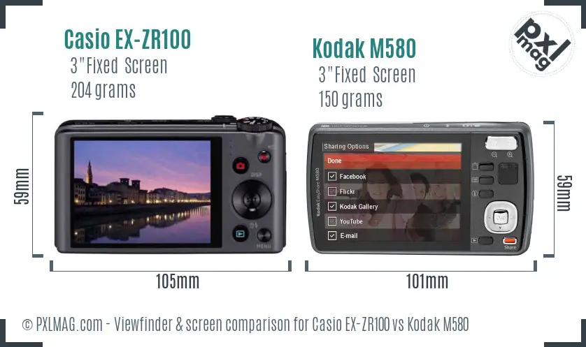 Casio EX-ZR100 vs Kodak M580 Screen and Viewfinder comparison