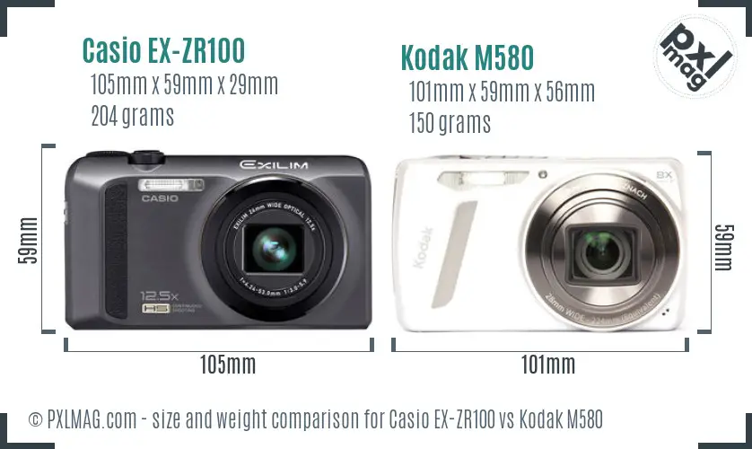 Casio EX-ZR100 vs Kodak M580 size comparison